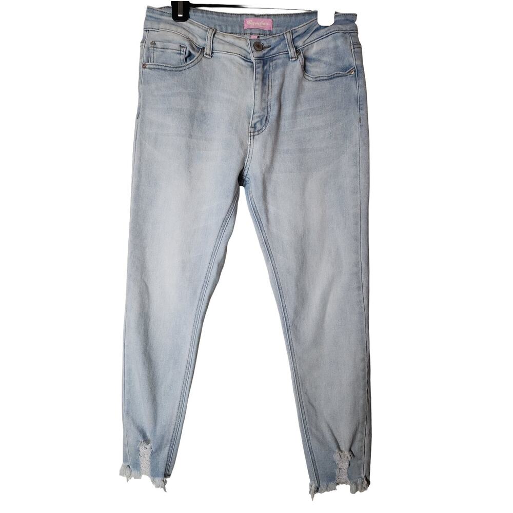 Bamboo Women's Size 13 Light Blue Skinny Jeggings Jeans Distressed Frayed Hems